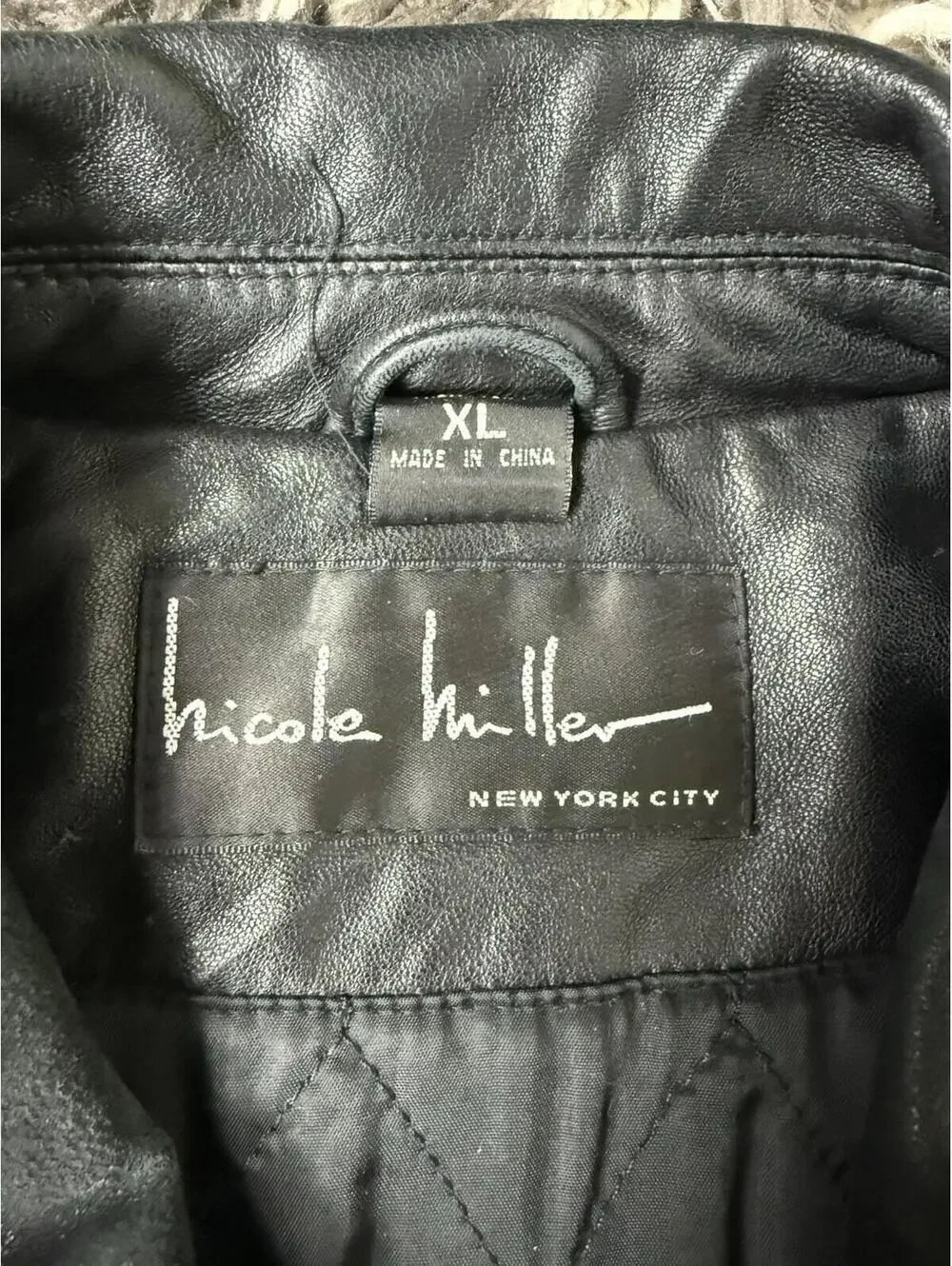 VTG Nicole Miller New York Black 100% Genuine Leather Jacket Quilted Pockets XL